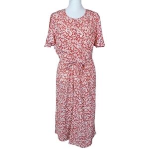 Ralph Lauren Midi Dress Women 6 Red White Floral Tie Front Keyhole Spring Summer